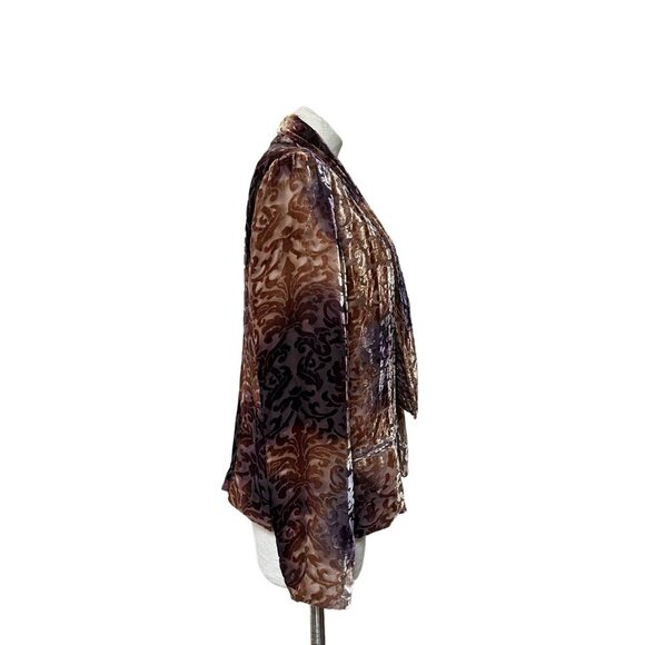 Sundance Burnout Velvet Open Front Jacket Silk Blend Baroque Pattern Size 14 XL - Picture 5 of 9
